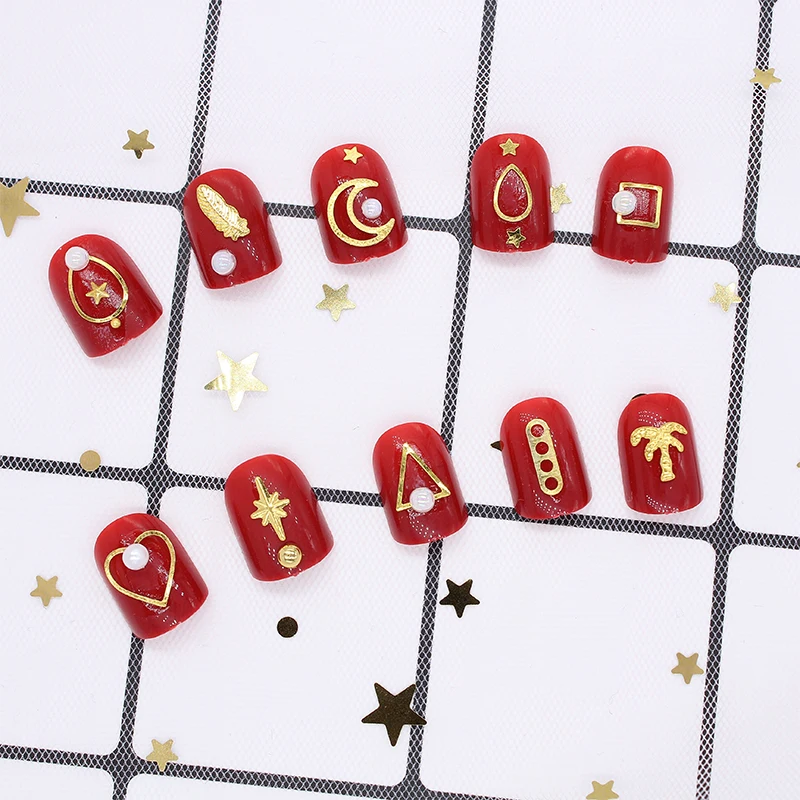 1 пакет Золотые полоски шпильки для ногтей полые звезды/Луна/цветочные заклепки