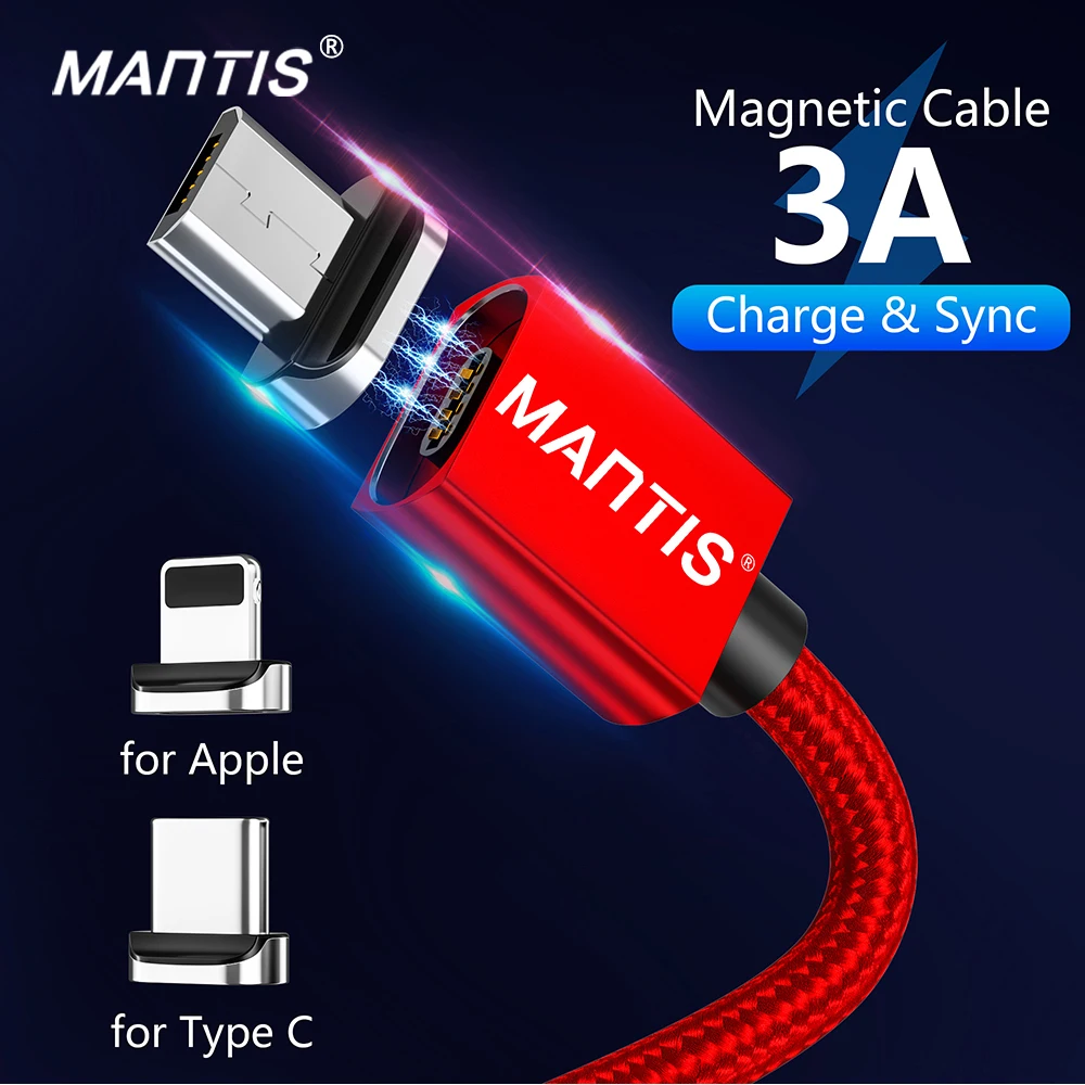 Магнитный кабель MANTIS 3A для Iphone Xs Max Xr X 8 7 6 6s 5 5s Se Ipad Mini Quick Charge 3 0 LED Usb быстрой зарядки