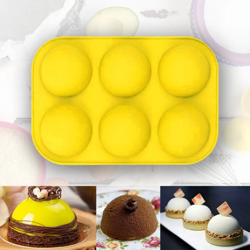 

s Half Round 6-Hole Silicone Cake Mold, Hemispherical Cake Mold, Non-Toxic, DIY Tool, Five Colors for your choice