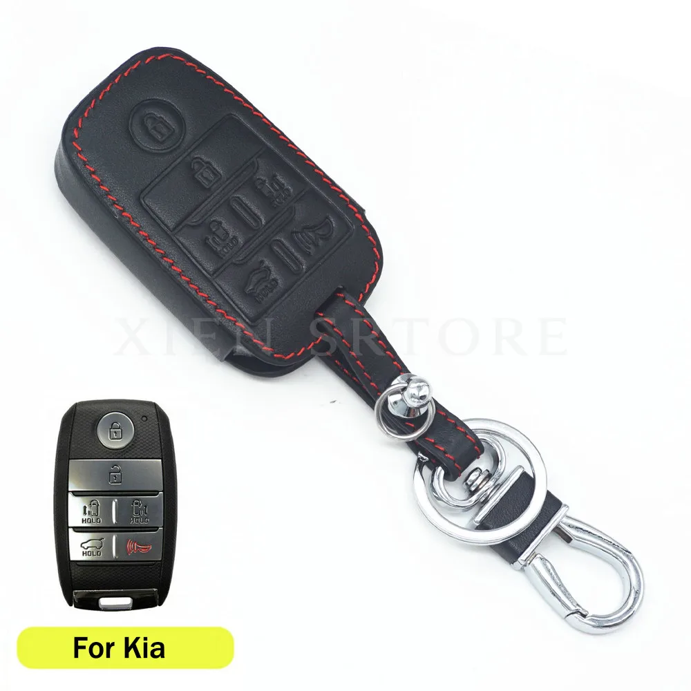 

Black Leather 6 Buttons Car Remote Smart Key Cover Case Shell Bag Fob Holder Keychain Fit For KIA Sedona Accessories Styling