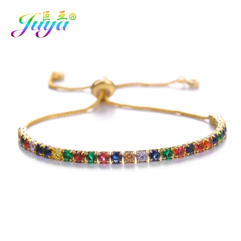 Женские теннисные браслеты Juya Ali Moda с радужными австрийскими кристаллами Золотые