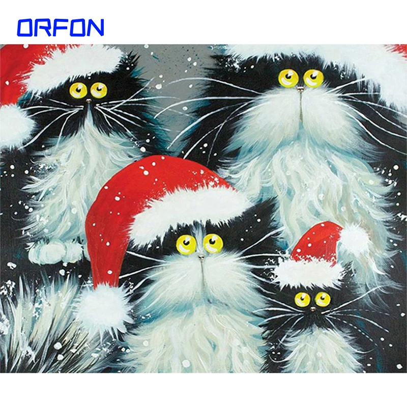ORFON Рамка Рождественская кошка DIY Набор для рисования по номерам животных