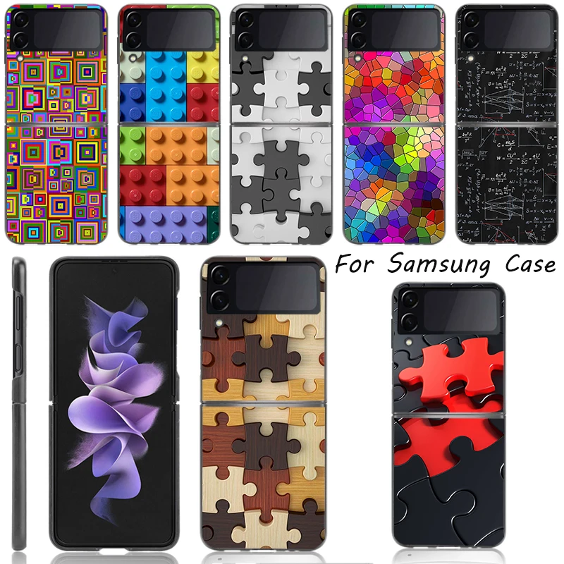 

Puzzle Case For Samsung Galaxy Z Flip 3 Funda ZFlip3 Cover Luxury Black Shell Hard Shockproof Back Phone Coque