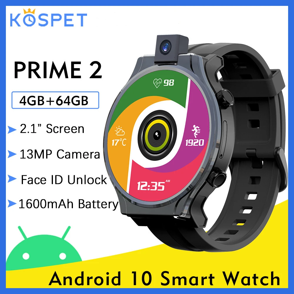 Смарт часы KOSPET PRIME 2 4G Android 10 4 + 64 ГБ 13 МП 1 дюйма IPS 1600 мА · ч Wifi GPS|Смарт-часы| |