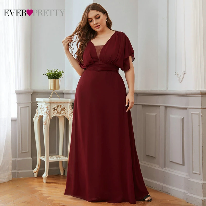 

Plus Size Evening Dresses For Women Ever Pretty EP07851 A-Line V-Neck Vintage Special Occasion Dresses Robe De Soiree Femme 2020