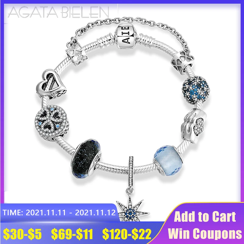 

High Quality 925 Sterling Silver Romantic Blue series Finished product Bracelet Snowflake pendant Charm Bracelet Fashion Jewelry