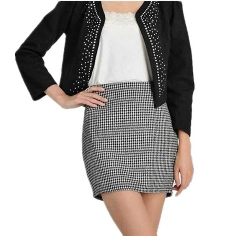 2021 Autumn Winter Spring Houndstooth Skirt Women High Waist Plaid Fashion Woolen Short Skirts Saia LY287 | Женская одежда