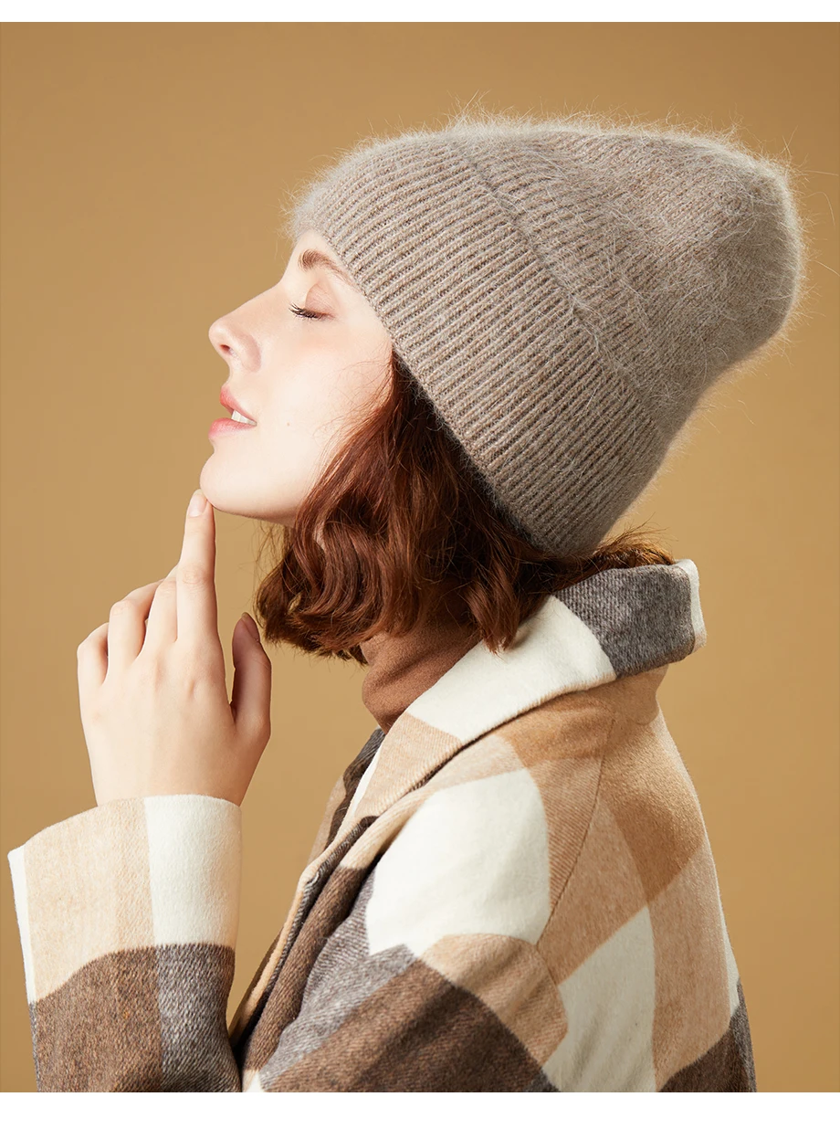 Вязаные шапки, зимние женские шапки, теплые шапки Skullies Beanies, высококачественные женские шапки из кроличьей шерсти, женская шапка