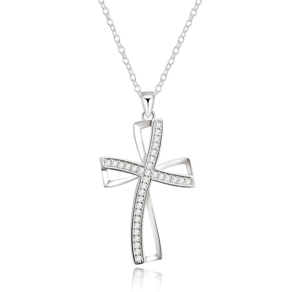 

New 925 Silver Necklace Cross CZ Pendant Necklace Female Wedding Party Clavicle Chain Necklace Romantic Valentine'S Day Jewelry