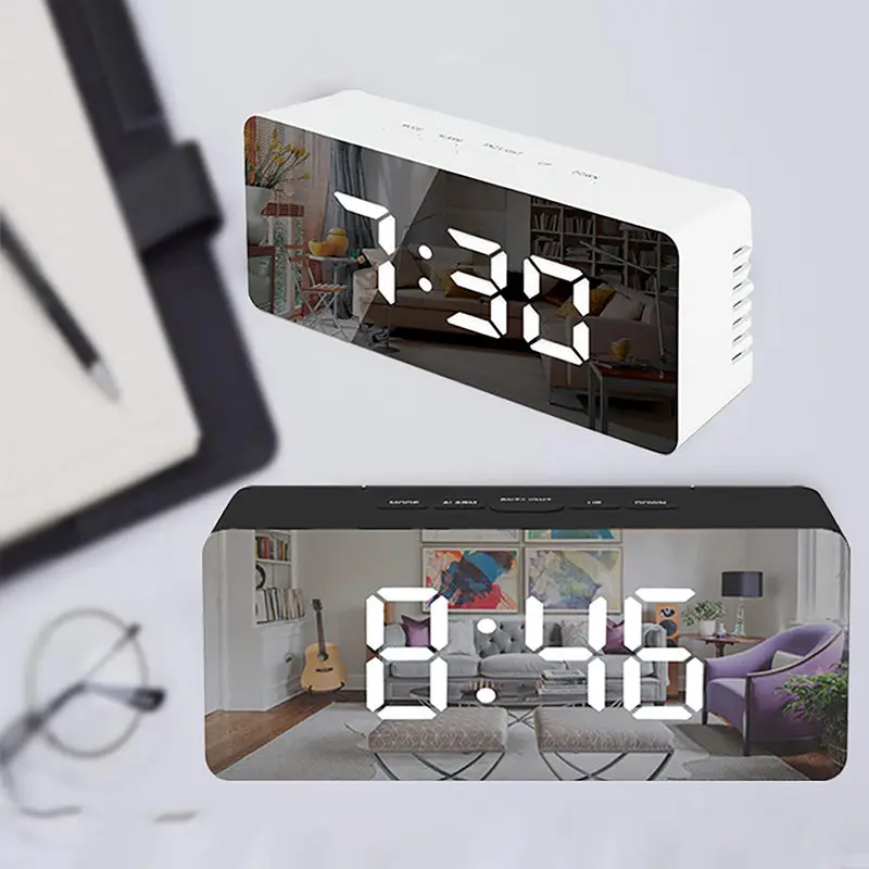 Электронный зеркальный будильник с ЖК дисплеем цифровые настольные часы