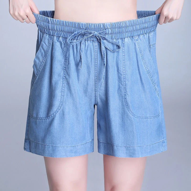 

2021 Summer Korea Fashion Women Elastic Waist Loose Shorts all-matched Casual Blue Jeans Short Femme Tencel denim hot pants