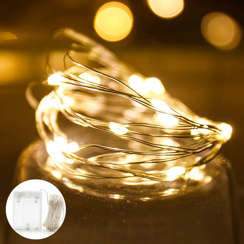 5 м 10 светодиодная гирлянда Серебряная медная проволока с батареей АА для