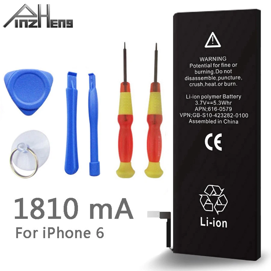 Аккумулятор для телефона PINZHENG для iphone 6, реальная емкость 1810 мАч, с набором инструментов, Сменные Аккумуляторы для мобильных телефонов, 0 циклов