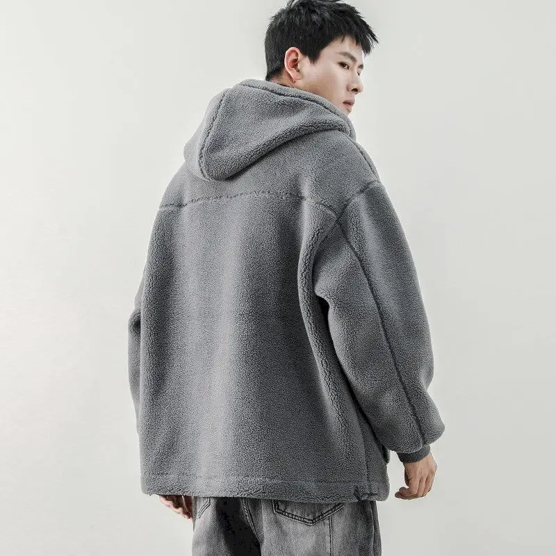 Куртка из овечьей шерсти с капюшоном искусственного меха мужские зимние куртки