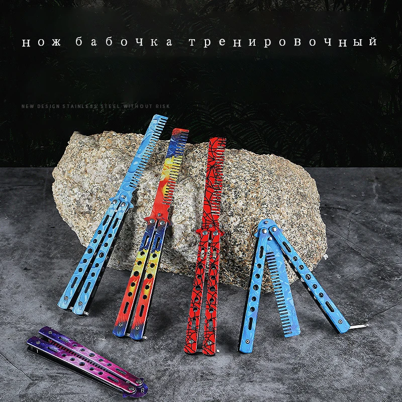 

1pc Foldable Comb Stainless Steel Practice Training Butterfly Knife Comb Beard Mustache Brushes Salon Hairdressing Styling Tool