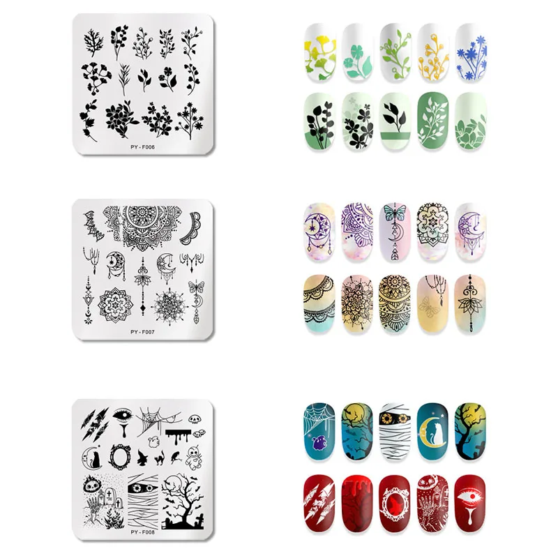 12*6cm Rectangle Nail Stamping Template Halloween Style pumpkin Spider Web Flower Patterns DIY Nail Designs Manicure Stamp Plate