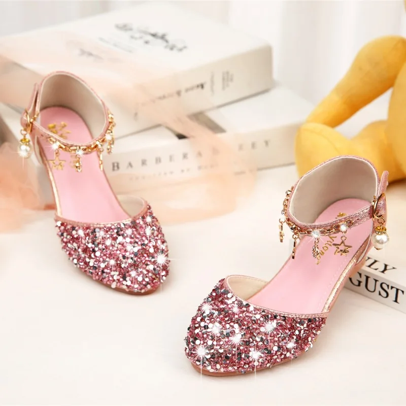 

New Spring/Summer High Heels Girls Children Leather Shoes Kids Princess Party Performance Moccasins Baby Toddler Dress Dance 041