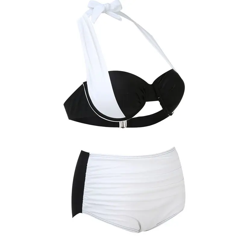 Женский белый и черный бандажный бюстгальтер с треугольной высокой талией