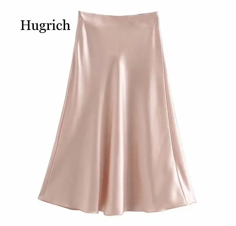 

2021 Spring French Bright Satin Long Sleeve Shirt Sexy Women a Line Long Skirt Crop Top Short Pullover Blouse Tops 2 Pieces Set