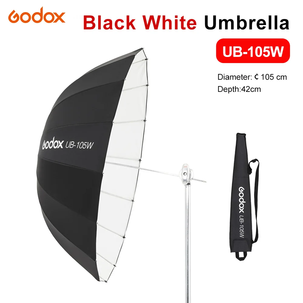 

Godox UB-105W 105cm Parabolic Black White Reflective Umbrella Studio 41in Light Umbrella with Black Silver Diffuser Cover Cloth