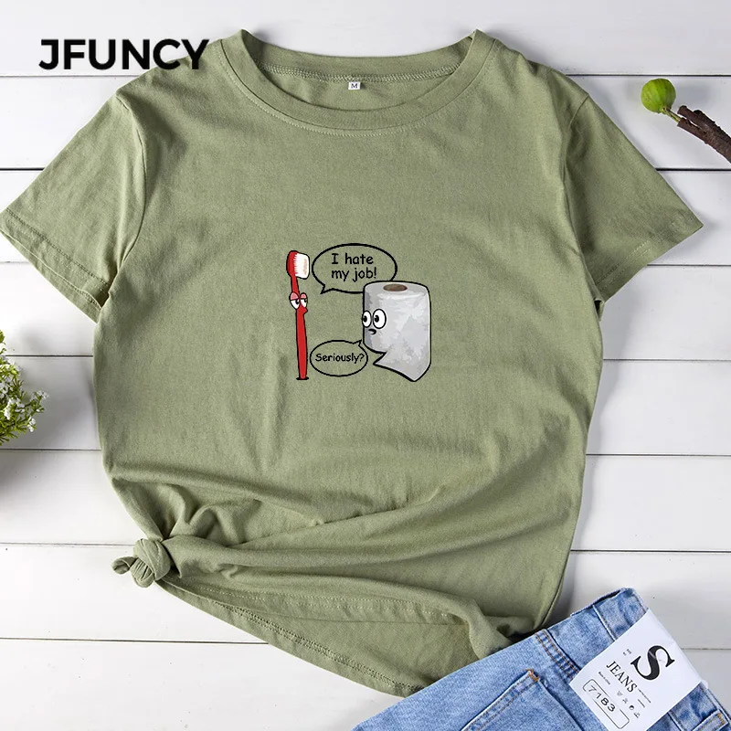 

Футболка JFYNCY Женская в стиле оверсайз с мультяшным принтом, 100% хлопок, топ с коротким рукавом в стиле Харадзюку