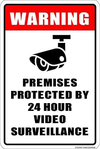 

Crysss Warning Sign Warning Premises Protected 24 Hour Video Surveillance Novelty Sign Road Sign Business Sign 8X12 Inches