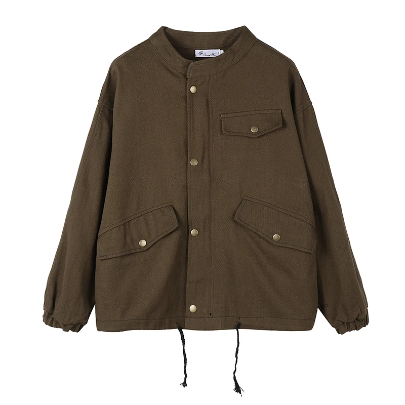 

Army Green Coat Women Korean Stand Collar Spring Autumn Jacket Plus Size Loose Casual Ladies Fashion Baseball Uniform Tooling