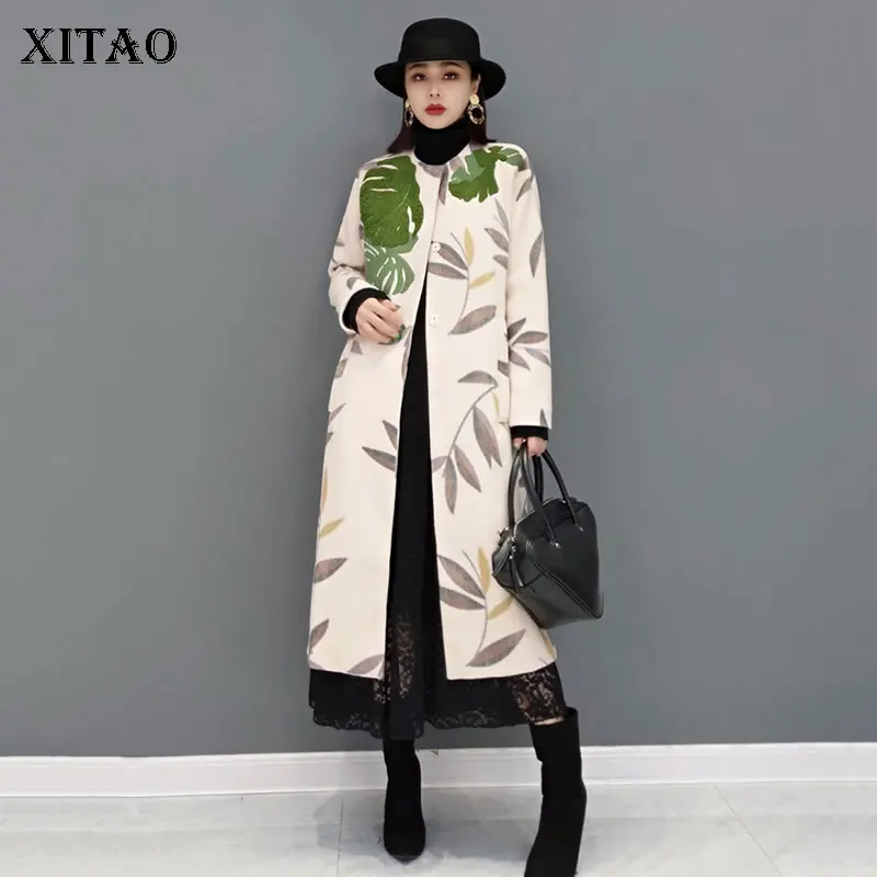 

XITAO/осенний Тренч, новинка 2021, модный принт, круглый вырез, длинный рукав, темперамент, Повседневный, средней длины, элегантный, подходит ко в...