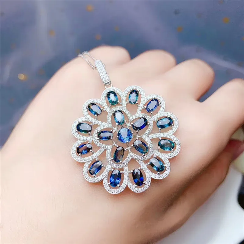 

Xin Yipeng real natural sapphire pendant necklace 925 sterling silver gold plated inlaid fine wedding jewelry beautiful for wome