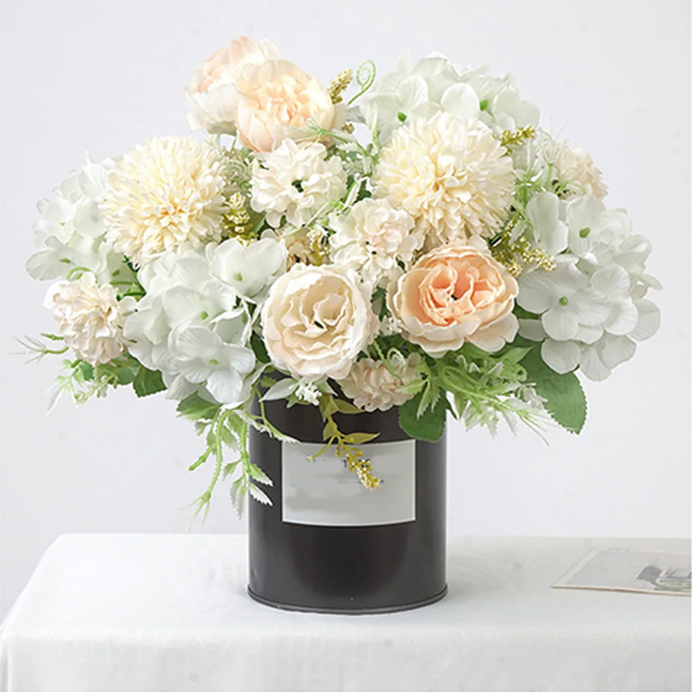 

2PCS Fake Flower Plastic Artificial Peony Hydrangea Carnations Bouquet Realistic Silk Flower Silk Home Wedding Decoration