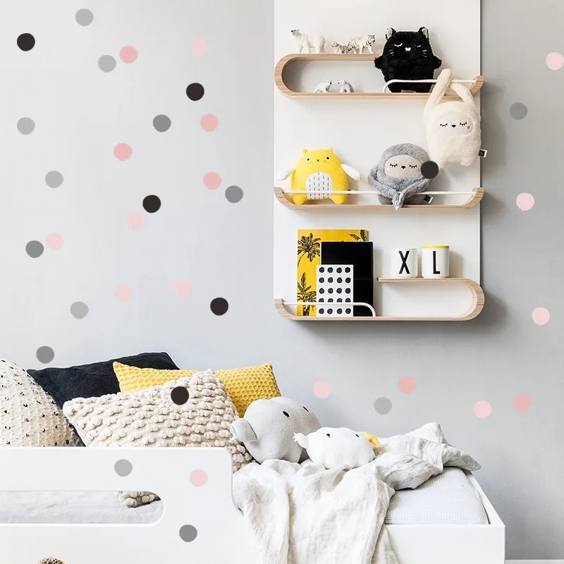 Colored Pink Gray Dots Wall Stickers For Kids Room Children Baby Bedroom Living Home Decoration Art Sticker | Дом и сад