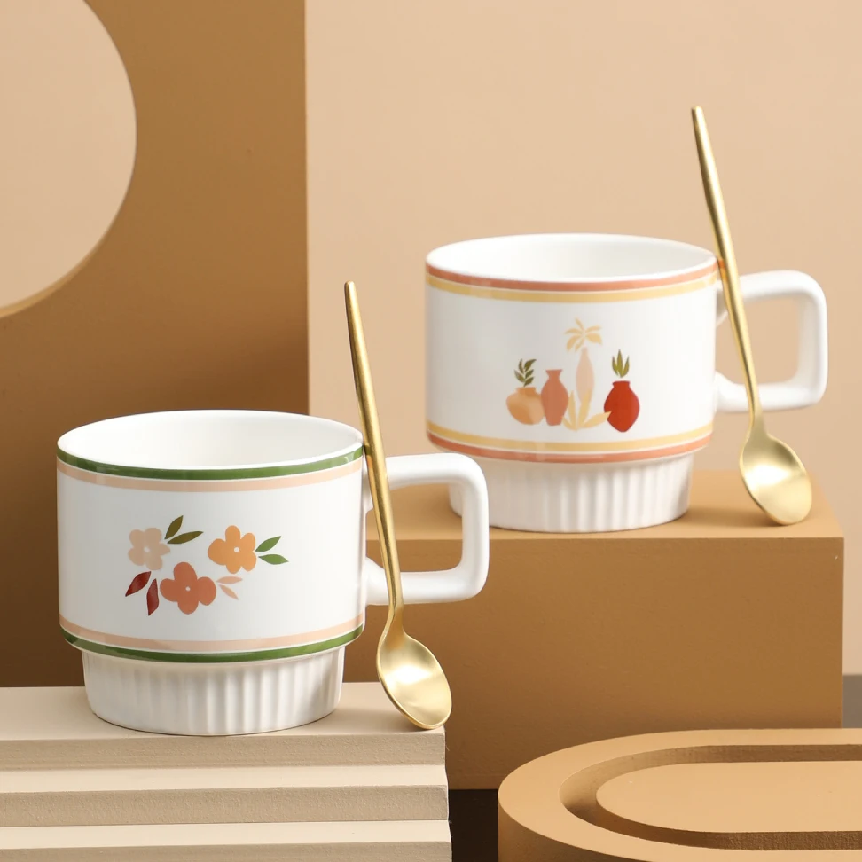 

Кофе чашки Керамика завтрак молоко Йогурт Крупы чашки Ins креативный Винный Стеллаж в европейском стиле с покрытием Кружка для дома большой ...