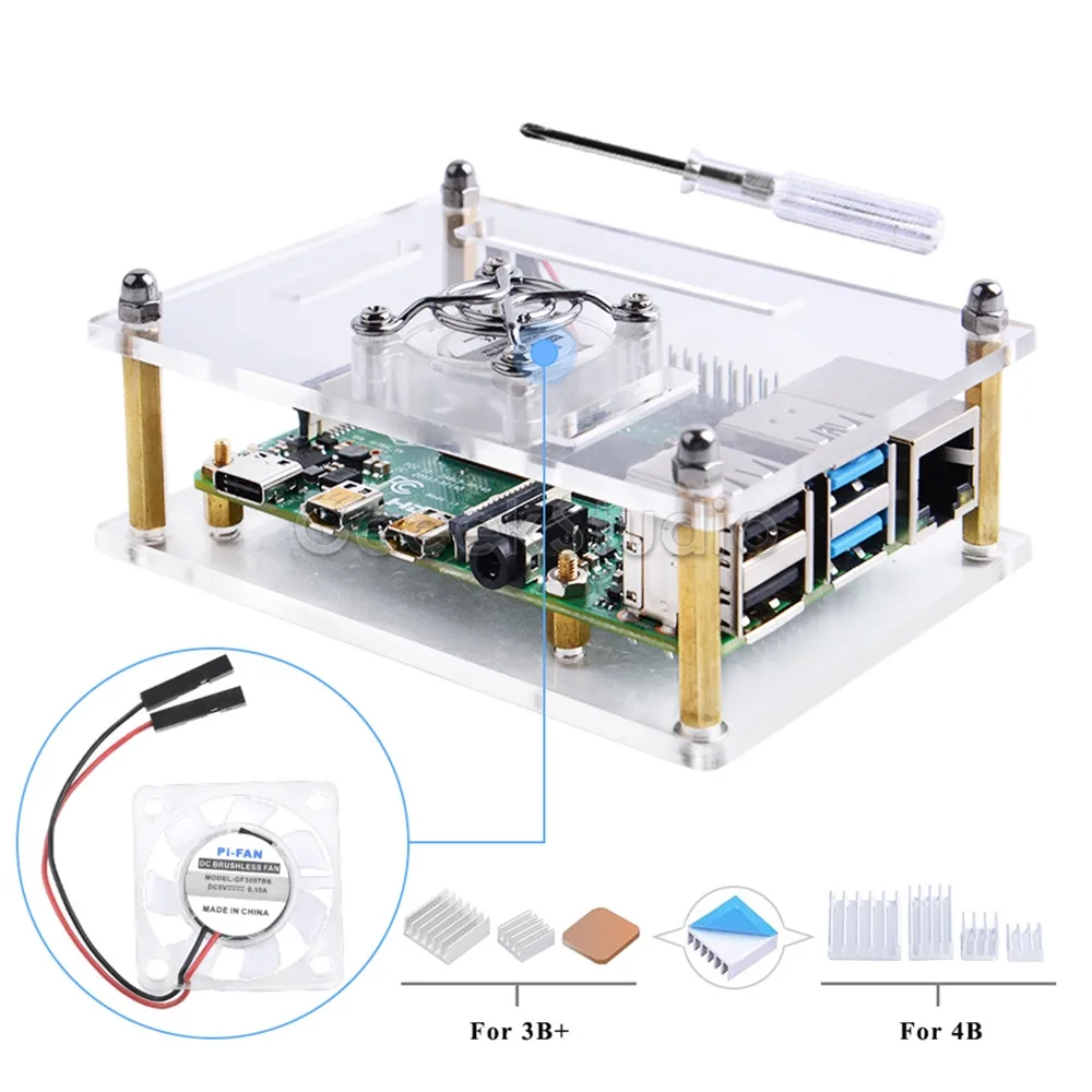 Clear Новинка! Прозрачный/темно-коричневый акриловый чехол для Raspberry Pi 4 модель B, чехол с охлаждающим вентилятором для Raspberry Pi 4B/3B+/3B/2B доска - Color: Clear