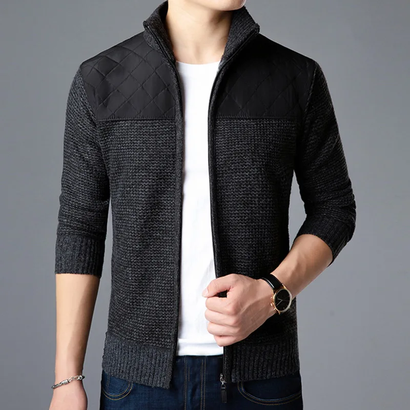 ADISPUTENT Новый Для мужчин толстый свитер полосатый воротник стойка на молнии