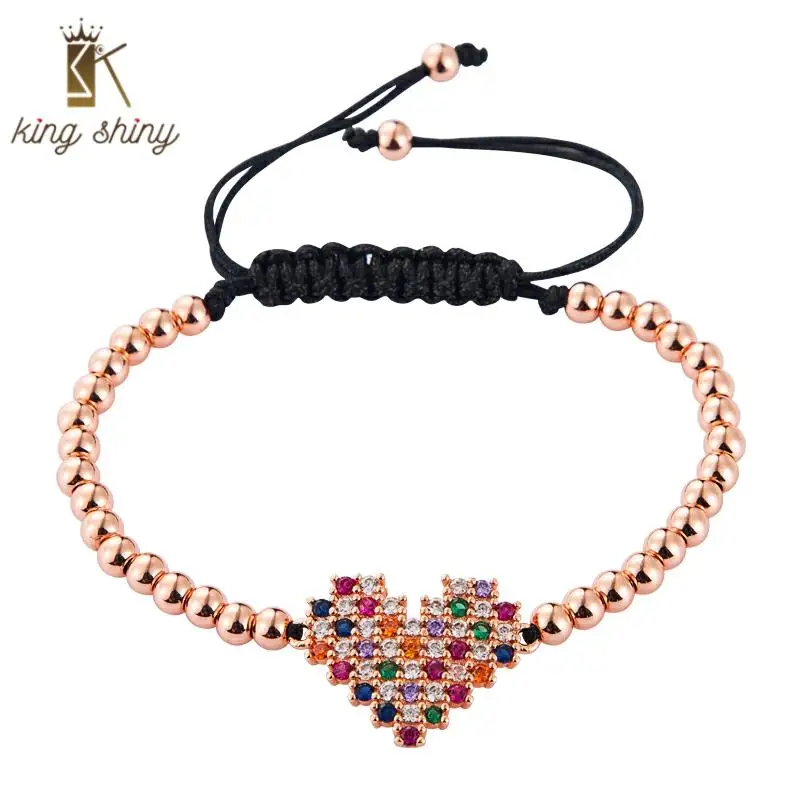 

2020 New Design Korean Charm Bracelet High Class Simple Design Heart Copper Pendant Zircon Drawstring Bracelet for Man and Woman