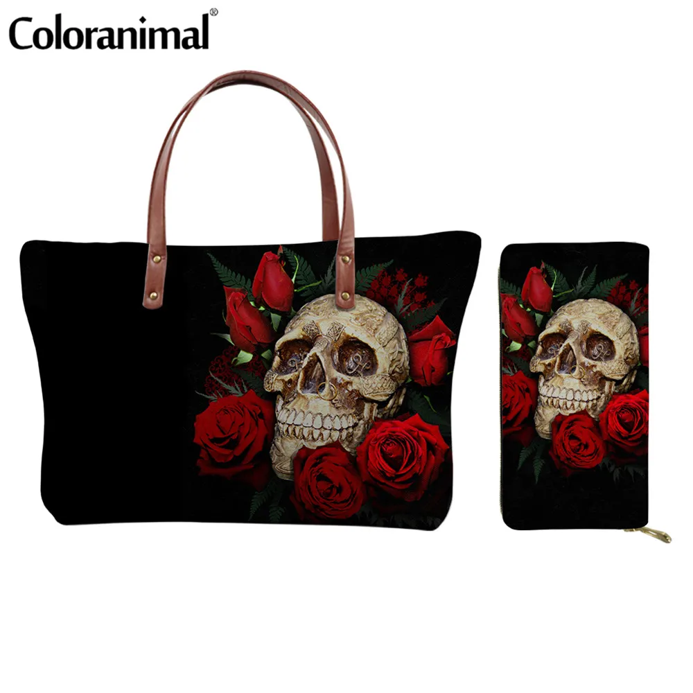 

Coloranimal Luxury Skull and Flower Pattern Ladies Handbags Large Storage Crossbody Bags 2Pcs Tote Shoulder Bags for Women 2020