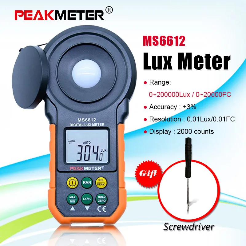 Цифровой Luxmeter PEAKMETER MS6612 измеритель светильник щенности 200000 люкс тестер спектра