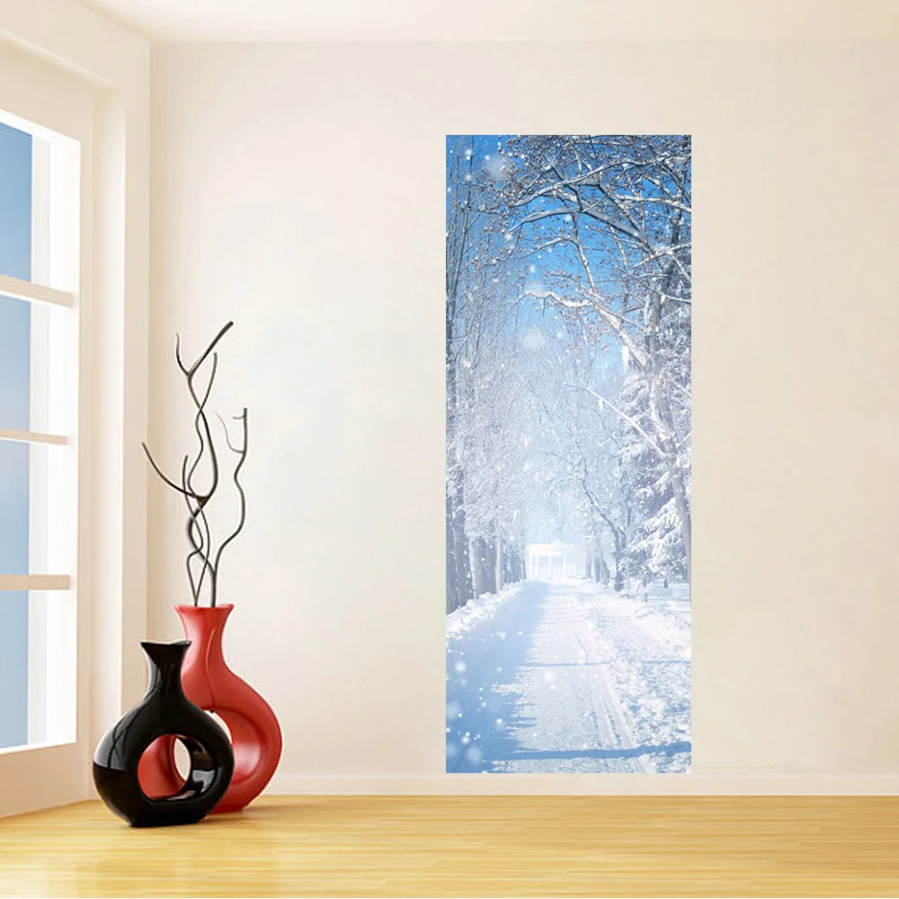 Самоклеящиеся виниловые дверные наклейки с изображением снежного пейзажа 3D