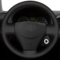 diy black genuine leather%c2%a0car accessories steering wheel cover for hyundai getz accent kia rio rio5 2006 2007 2008 2009 2010