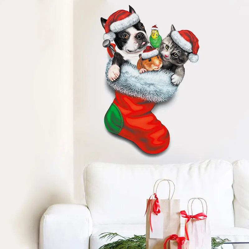 Настенная Наклейка сделай сам на Рождество носок собака хомяк спальня гостиная
