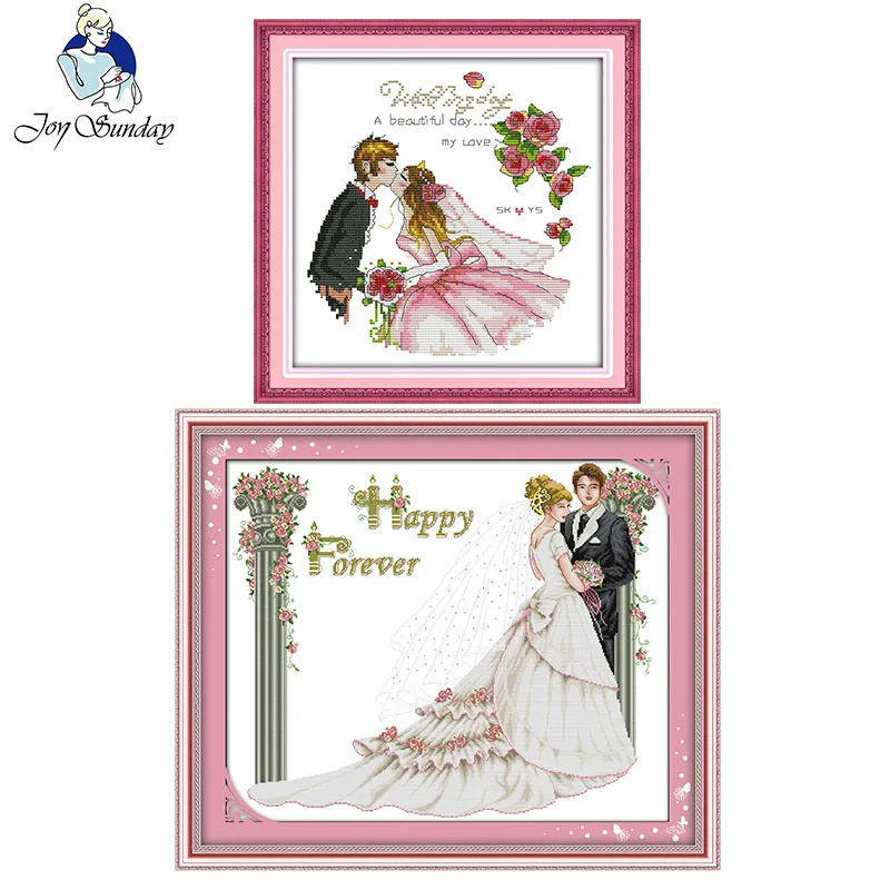 Joy Sunday Набор для вышивки крестиком Свадебный Печатный холст DMC 14CT ткань Счетный DIY