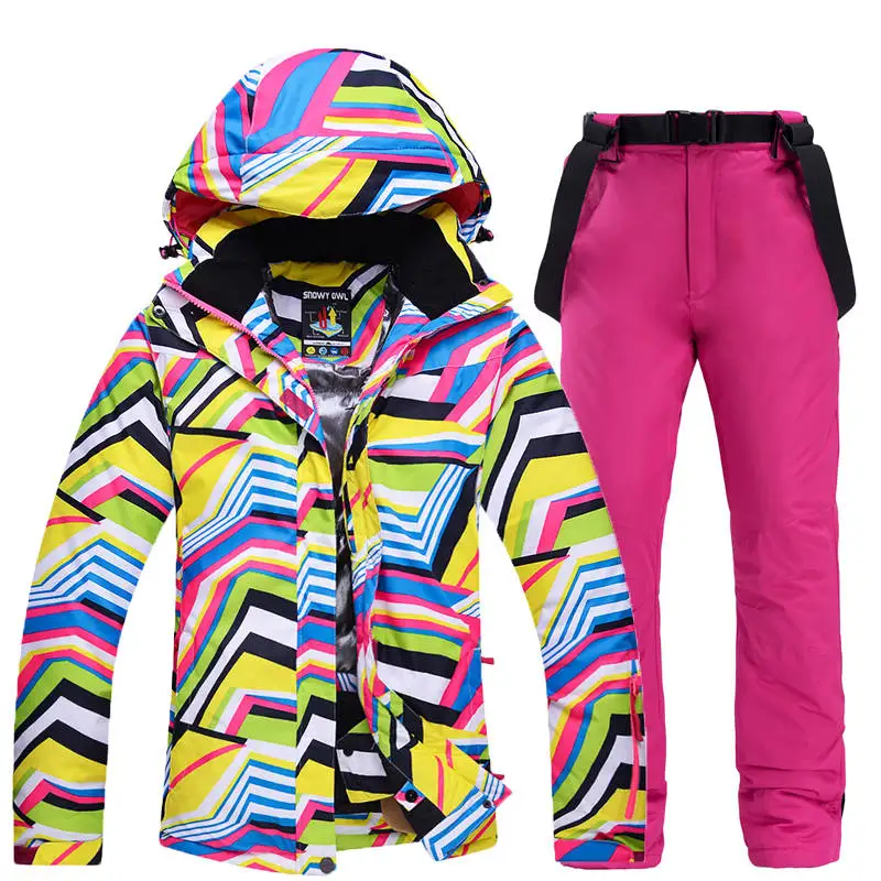 Pic Jacket and Pant Недорогой женский зимний костюм с рисунком зебры, комплекты для сноубординга, водонепроницаемые дышащие уличные лыжные куртки и зимние штаны с ремнем - Цвет: Pic Jacket and Pant