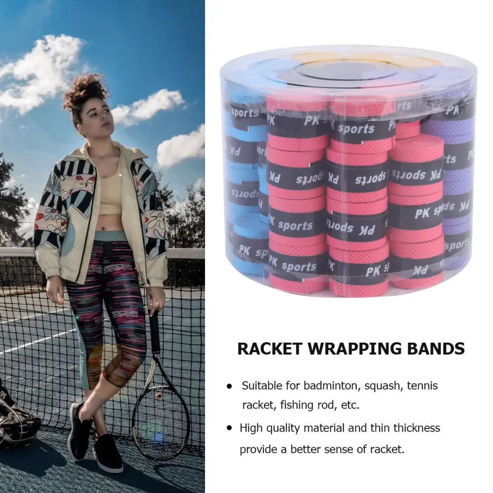 

60PCS Racket Grip Wrapping Bands Anti-Slip Tapes Sweat Absorbent Racket Straps