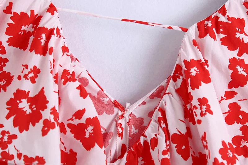 

HWLZLTZHT Women Summer Blouse 2021 Retro Floral Loose Ruched Sexy Blouses V Neck Bow Short Sleeve Female Shirts Blusas Chic Top