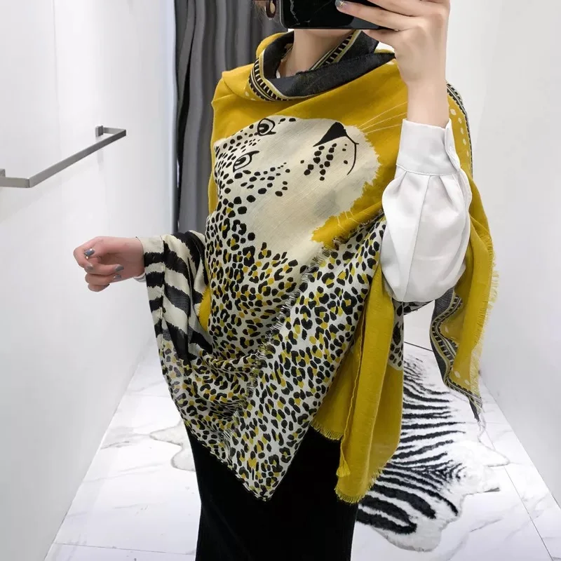 Роскошный брендовый зимний шарф леопардовые женские мягкие шали из пашмины