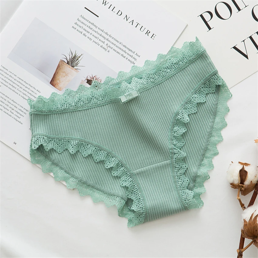 Женские нитки хлопковые трусы Японские туфли на шнуровке с бантом кружевное