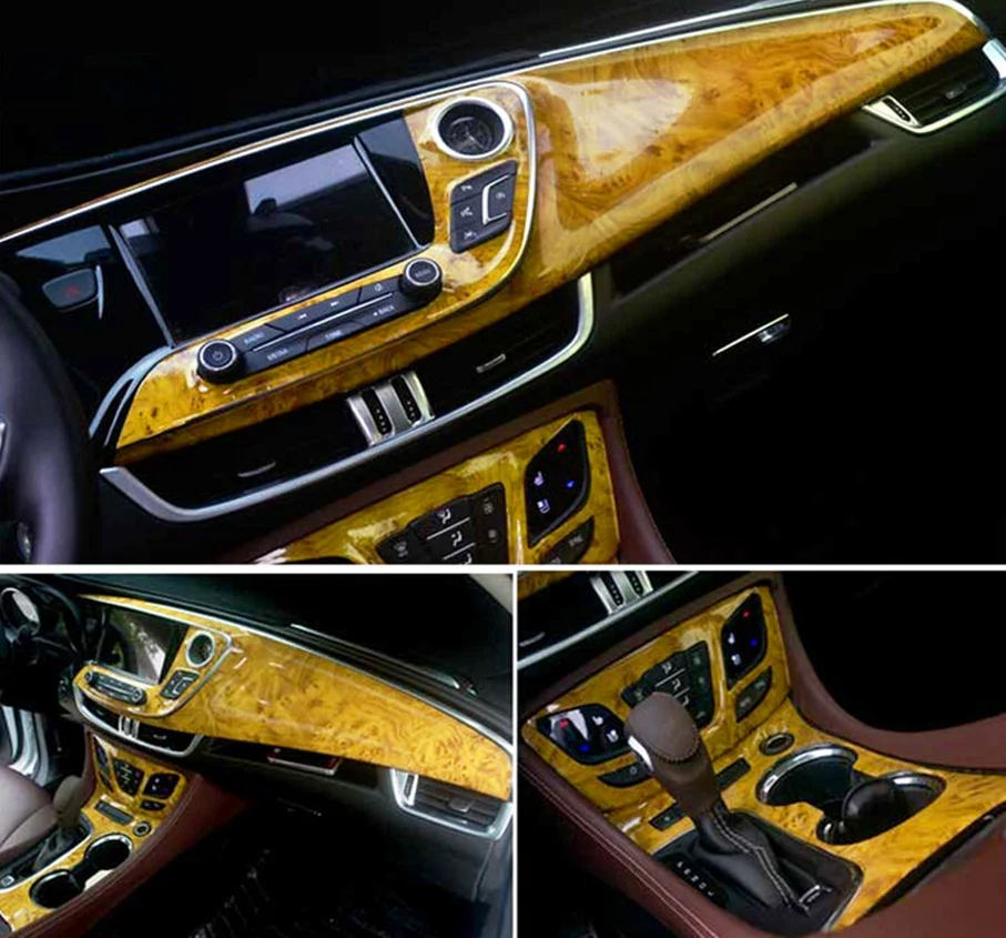 High Glossy Wood Grain Textured Vinyl Sticker Decal Roll Car Interior DIY Film Wrap Automobiles Waterproof Vinyl 7 Sizes Choice