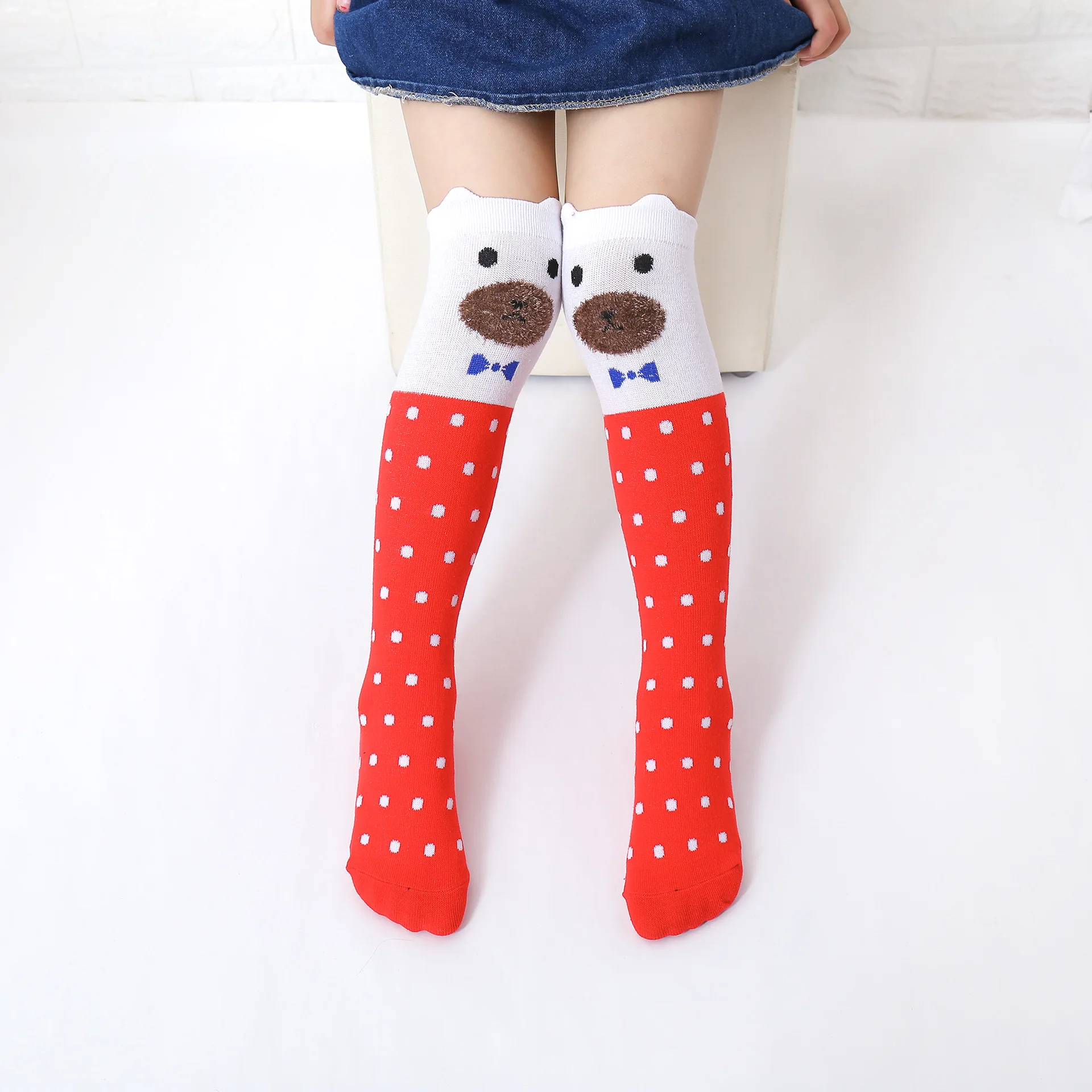 White Red Bear Коллекция года, Детские аксессуары, чулки для маленьких мальчиков и девочек длинные леггинсы с мультяшными животными теплые колготки с объемными ушками для От 3 до 12 лет - Цвет: White Red Bear