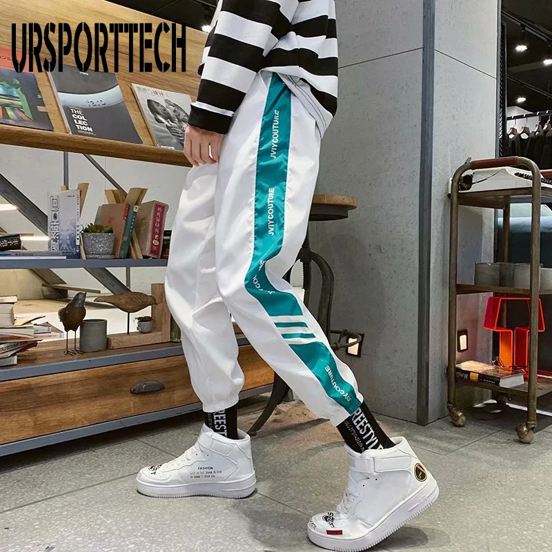 Джоггеры мужские в полоску по бокам брюки уличная одежда модные спортивные штаны
