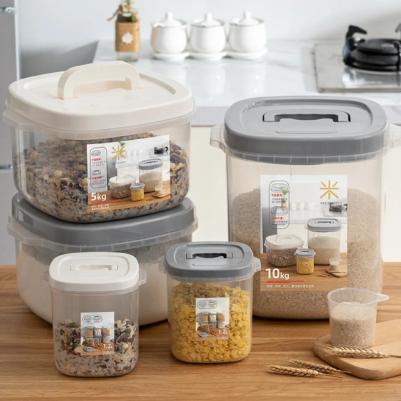 Kunststoff Reis Getreide Bean Trockenen Lebensmittel Lagerung Box Container Dispenser für Küche Zubehör 10kg 5kg Transparent
